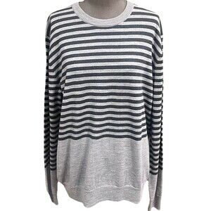 Tahara 100% Extrafine Merino Wool Women's L Gray/Dark Gray Stripe NWT Round Neck